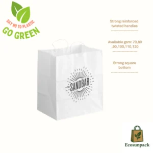 burgu saplı baskılı beyaz çanta